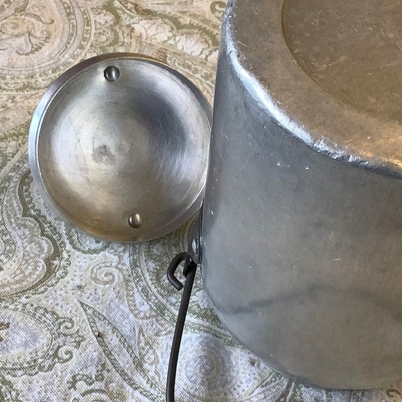 Lovely antique metal milk container. 9”x6”. Has removable lid. Lightweight. - Picture 6 of 9